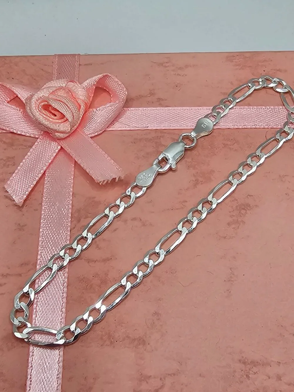 Sterling Silver 925 High Polished Figaro Bracelet 3.9mm 7 inches